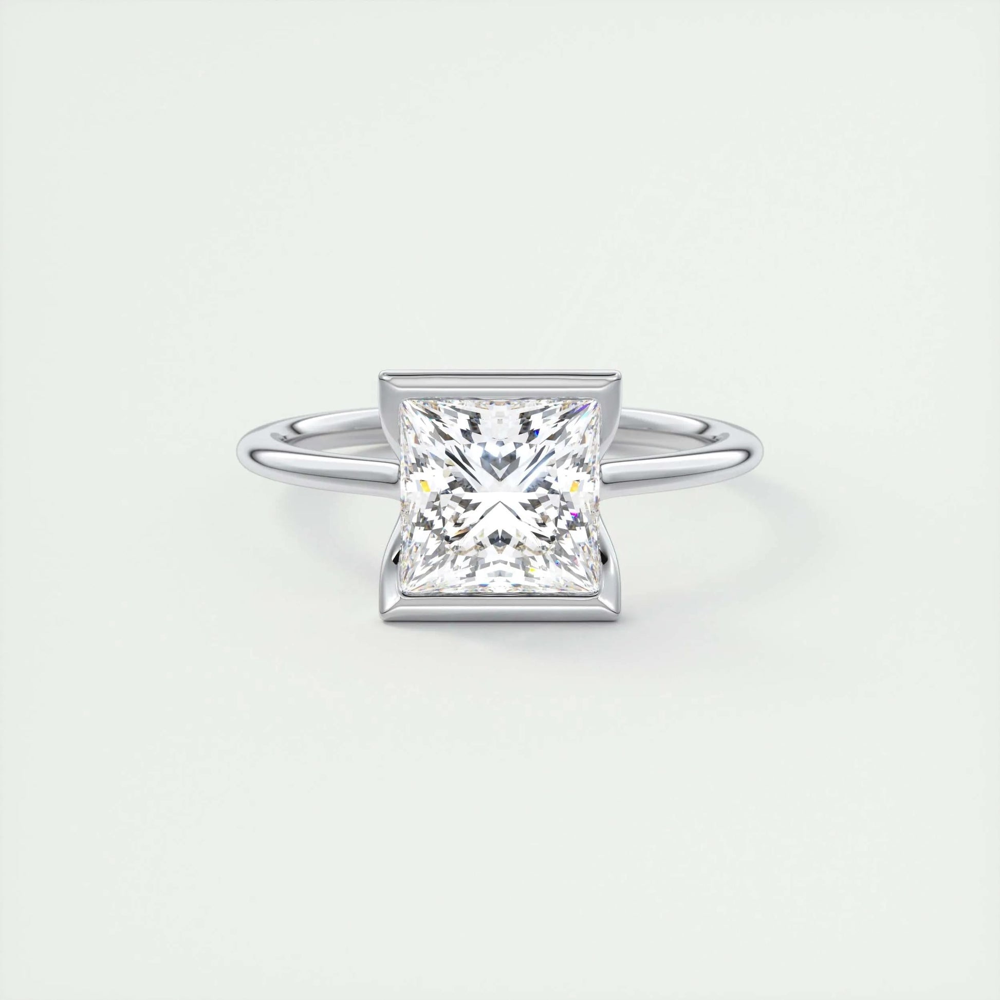 2.08 CT Princess Solitaire Half Bezel Moissanite Engagement Ring 1