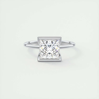 2.08 CT Princess Solitaire Half Bezel Moissanite Engagement Ring 1