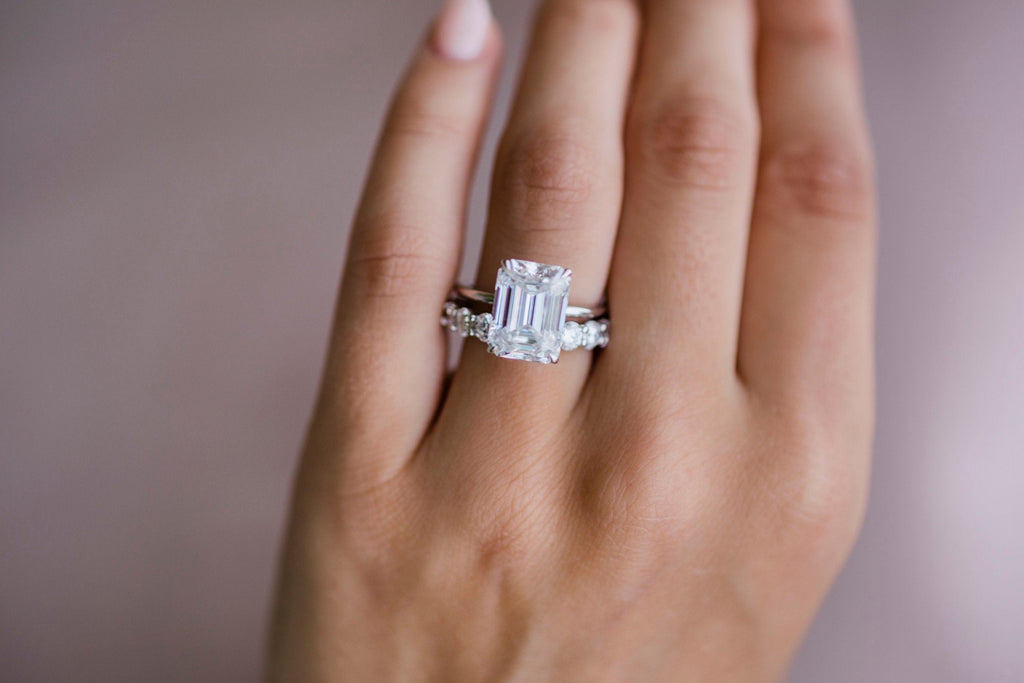 5.50 CT Emerald Hidden Halo Moissanite Engagement Ring 6