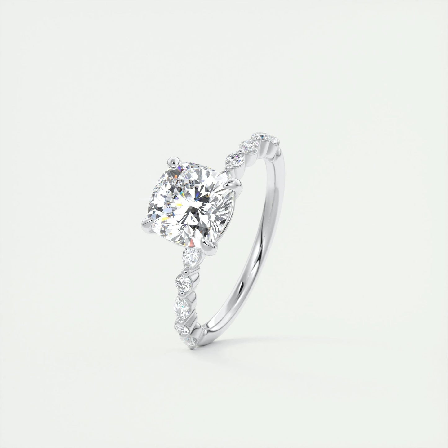 2.15 CT Cushion Cut Pave Moissanite Engagement Ring 4