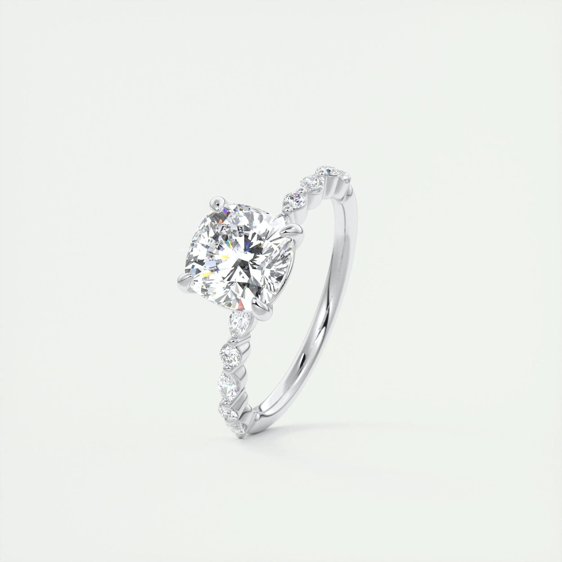 2.15 CT Cushion Cut Pave Moissanite Engagement Ring 4
