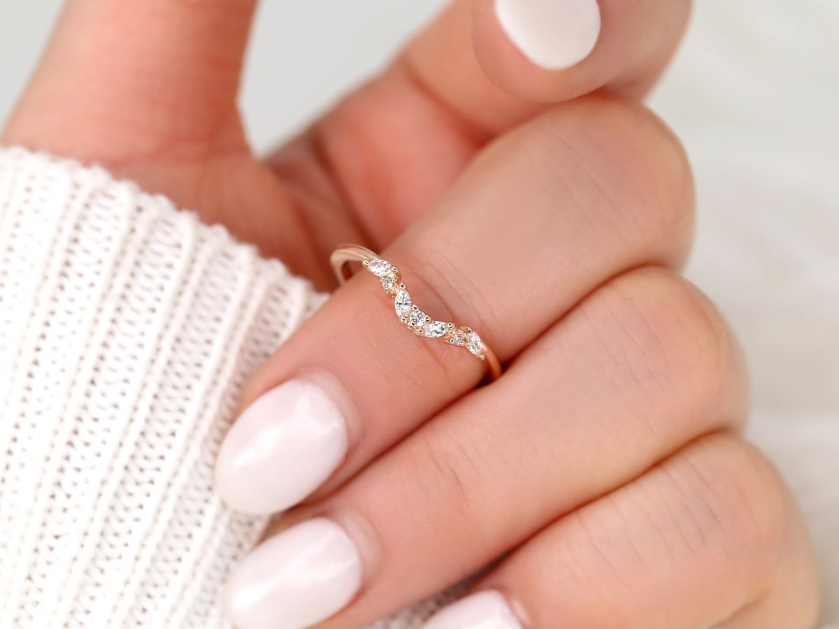 Stunning 0.15 TCW Marquise & Round Stones Curved Wedding Bands 5