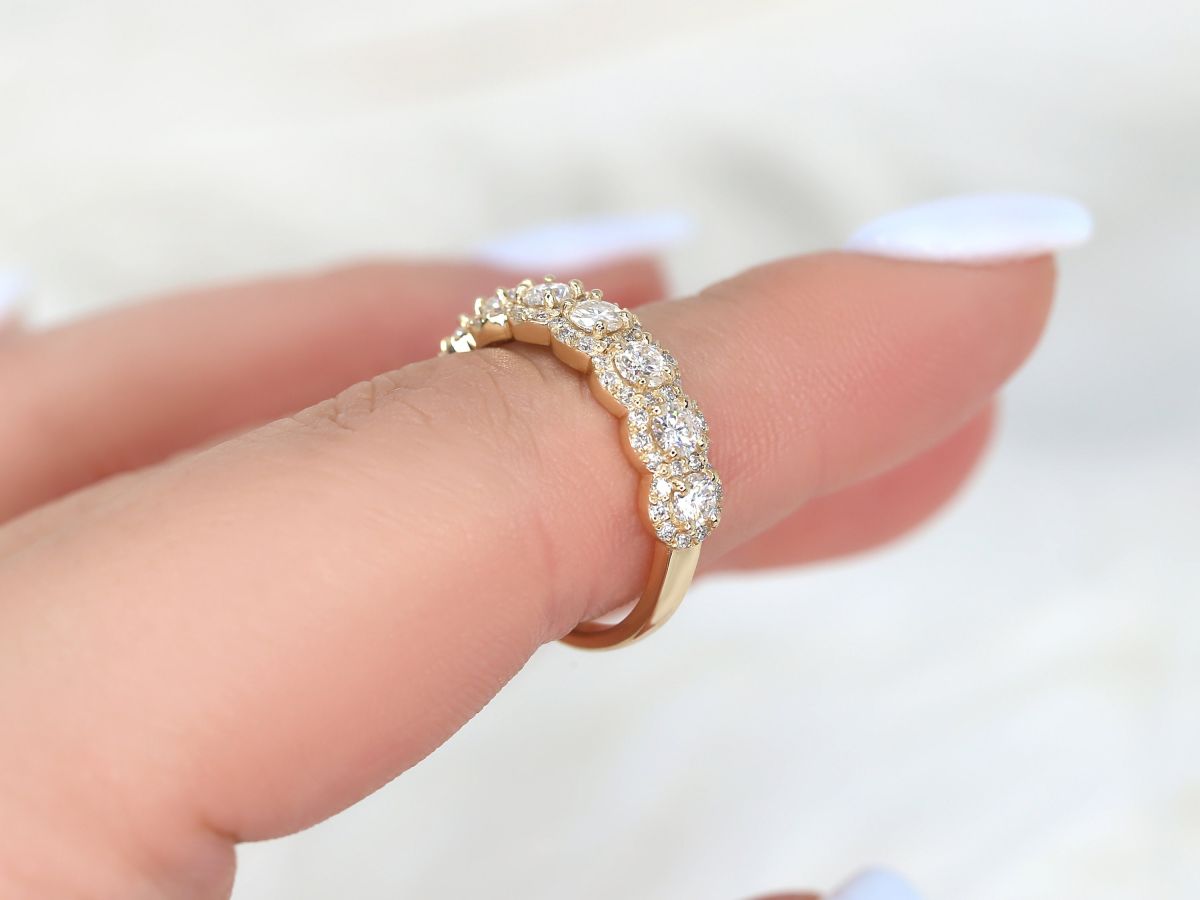 Stunning 0.35 TCW Round Moissanite Stones Halo Half Eternity Wedding Bands 8