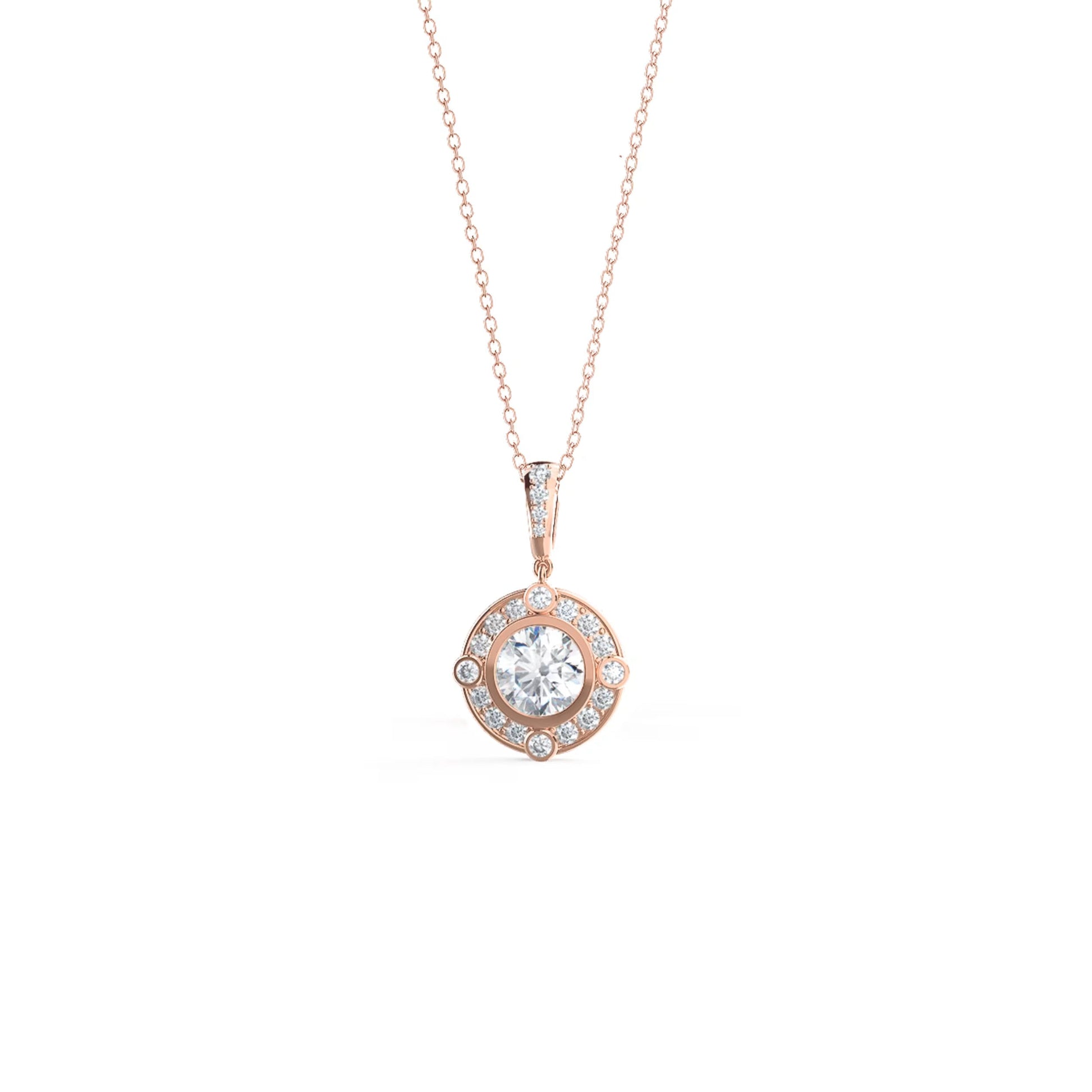 0.40 TCW Round Moissanite Diamond Halo Pendant Necklace in Solid Gold 6