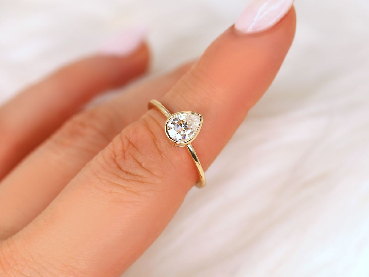 Stunning 0.75 CT Pear Moissanite Engagement Ring With Bezel Design 8