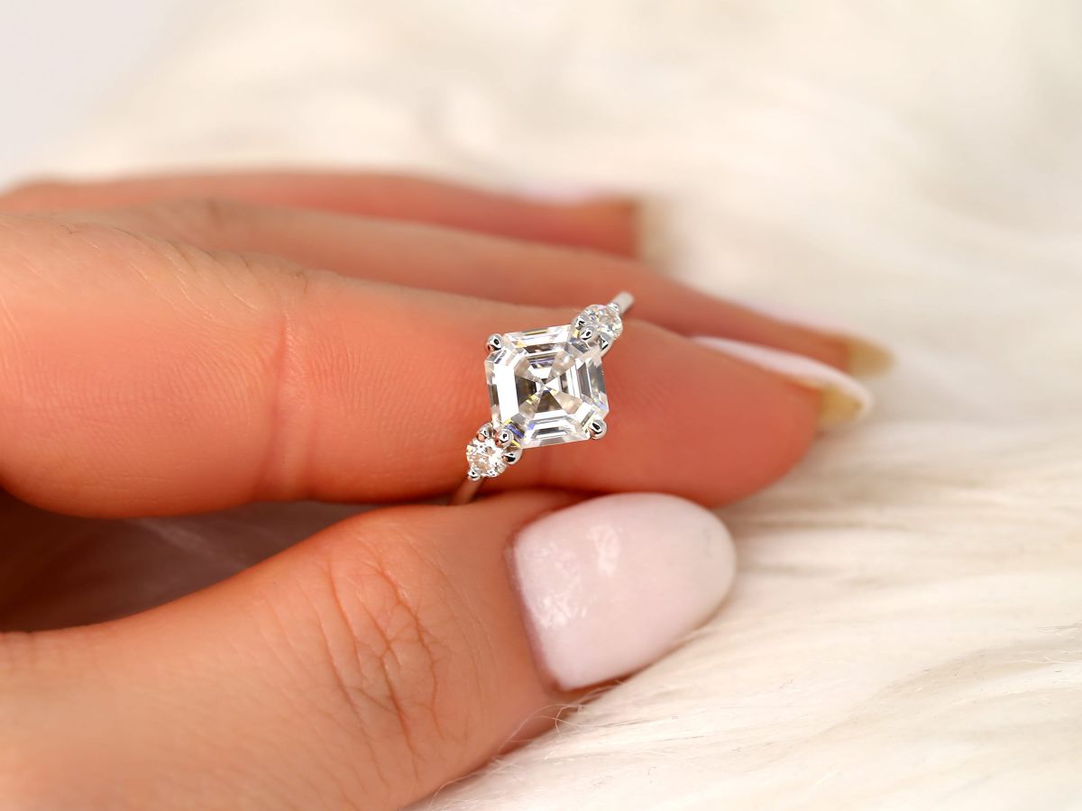 Stunning 2.20 CT Asscher Moissanite Engagement Ring with Three Stone Design 7
