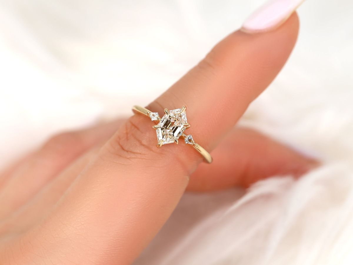 Stunning 1.27 CT Hexagon Moissanite Engagement Ring with Three Stone Design 9