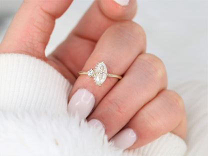 Stunning 1 CT Marquise Moissanite Engagement Ring with Cluster Design 7