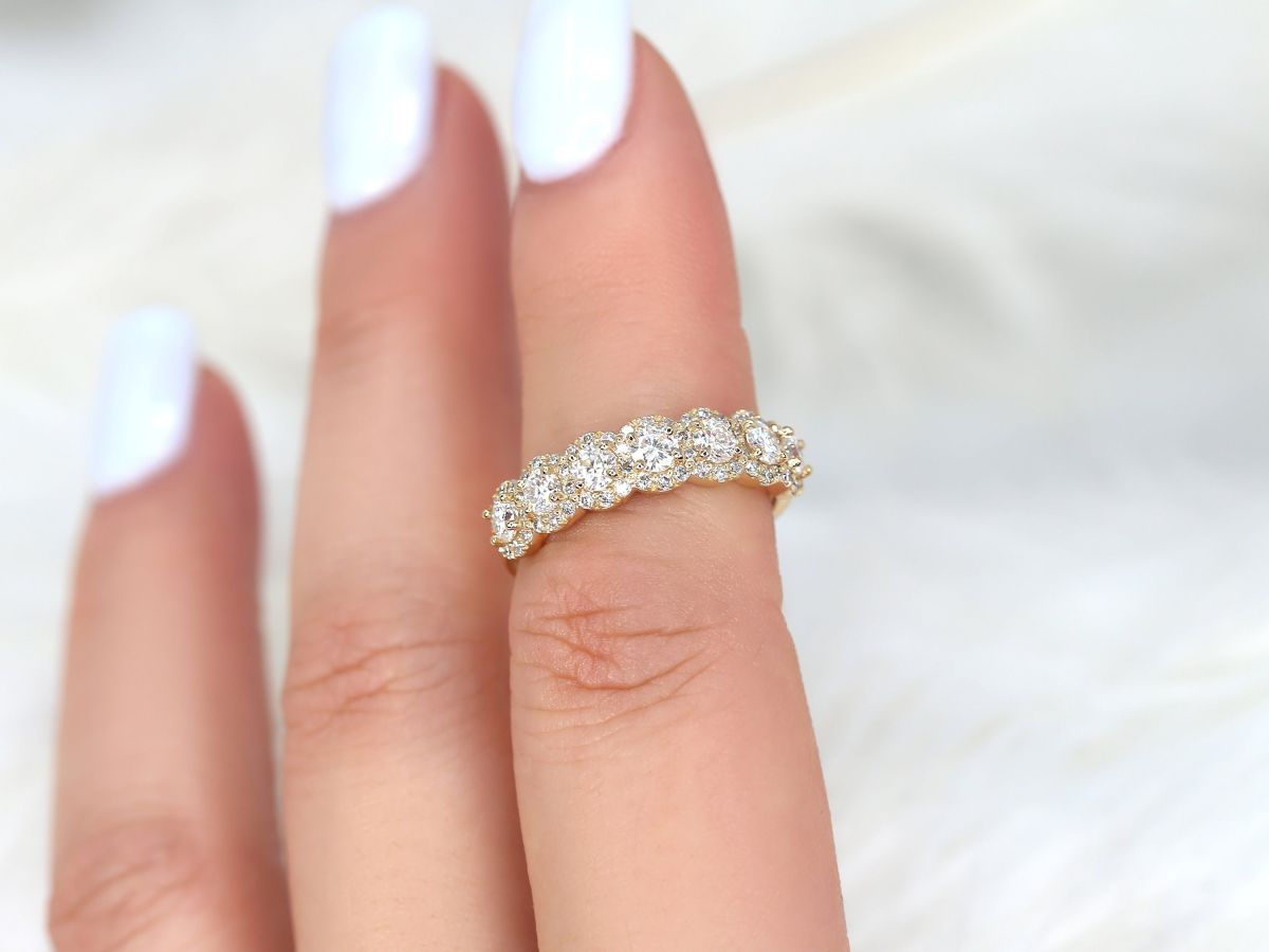 Stunning 0.35 TCW Round Moissanite Stones Halo Half Eternity Wedding Bands 4