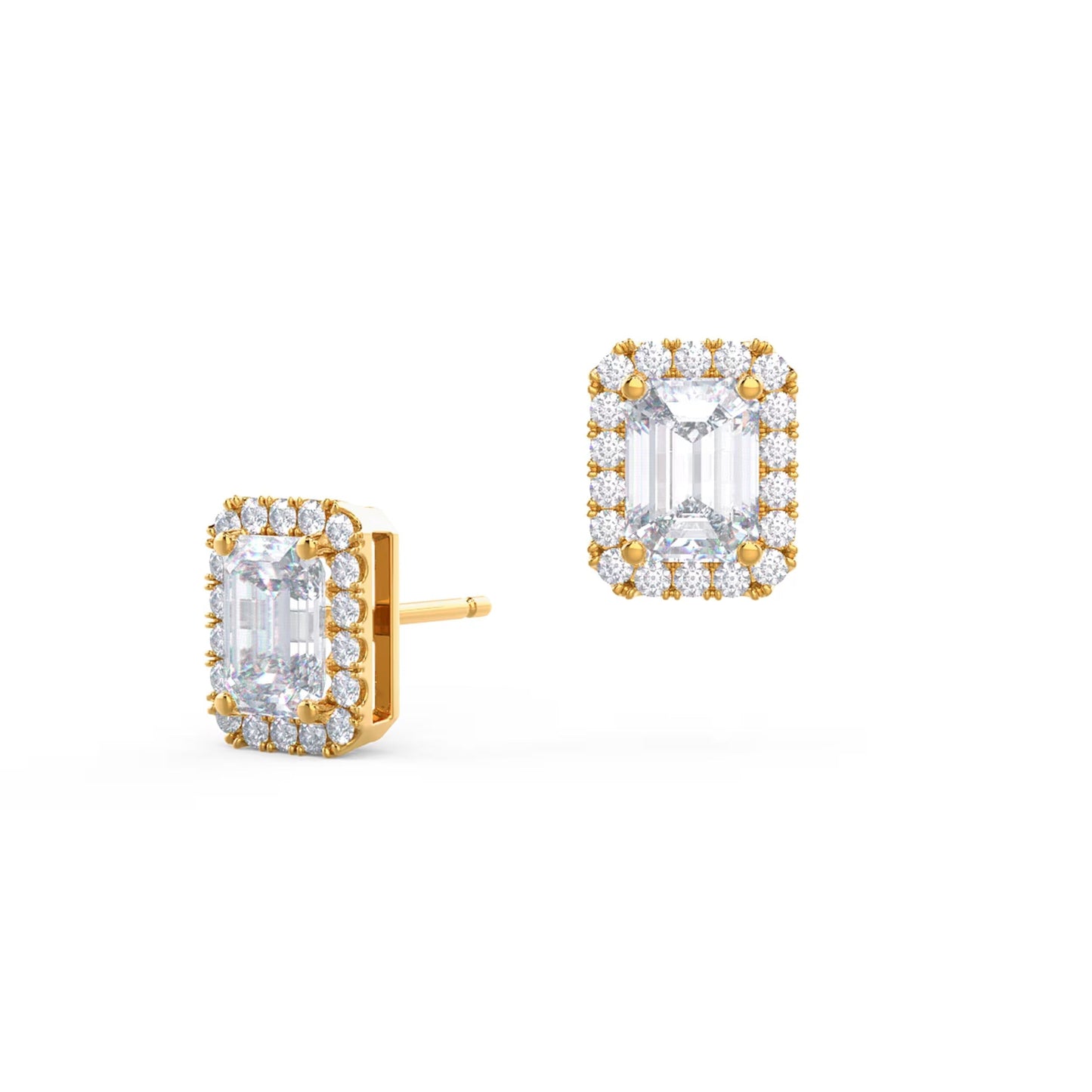 1.50 TCW Emerald Shape Moissanite Halo Stud Earrings in Gold 2