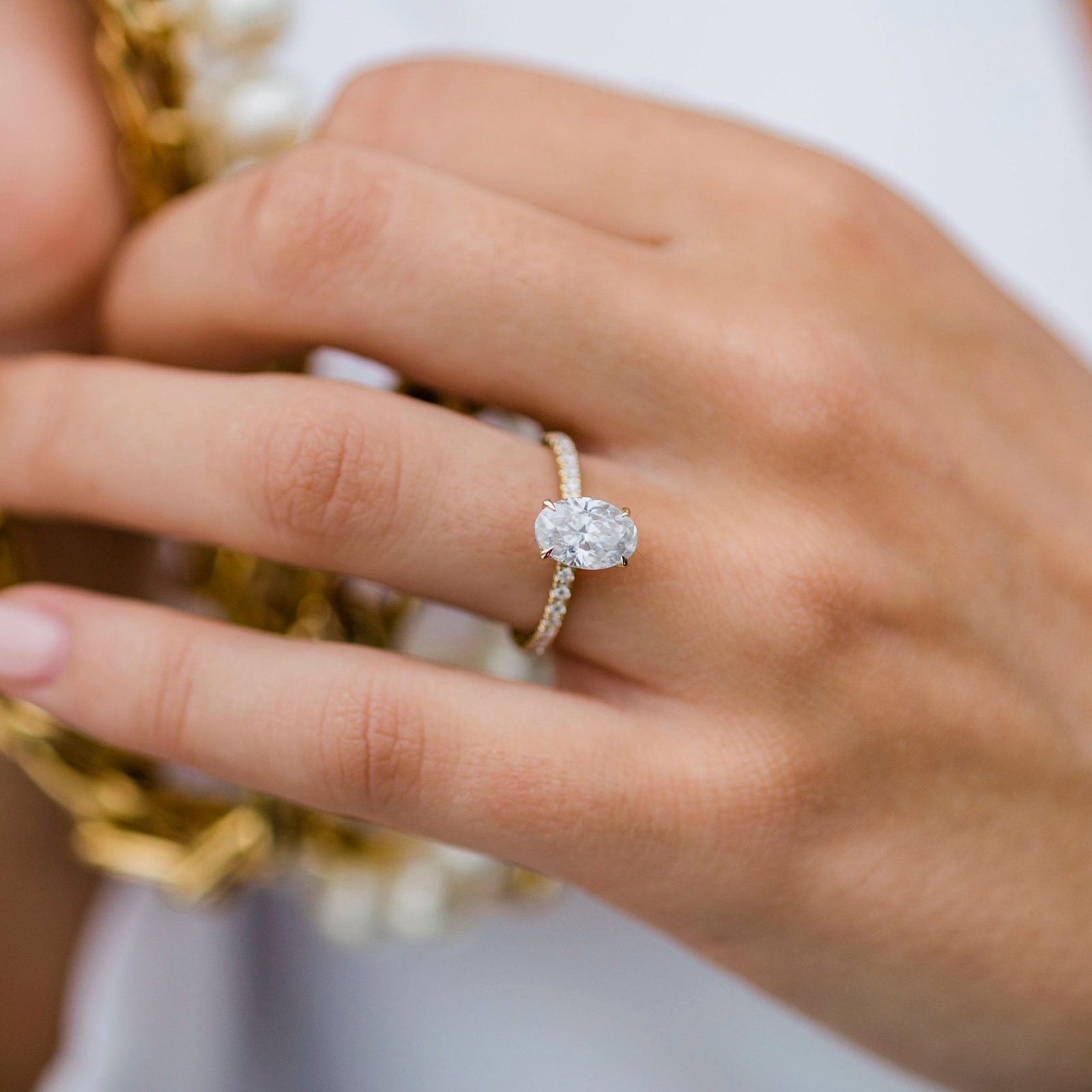 1.85 CT Oval Hidden Halo & Pave Moissanite Engagement Ring 1