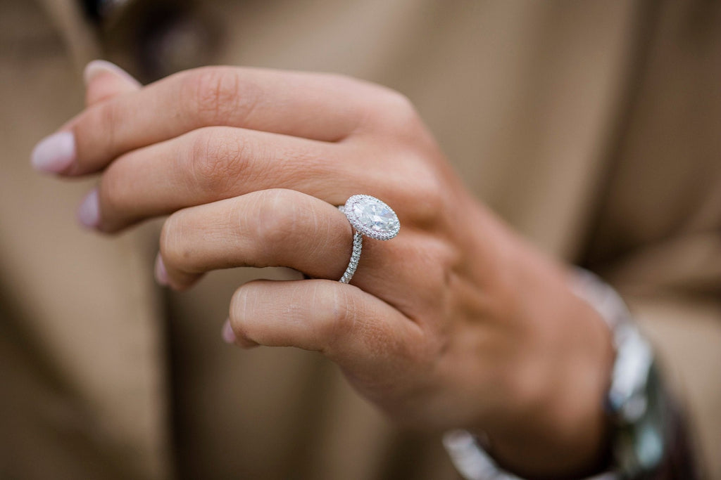 3.85 CT Oval Halo & Pave Moissanite Engagement Ring 2