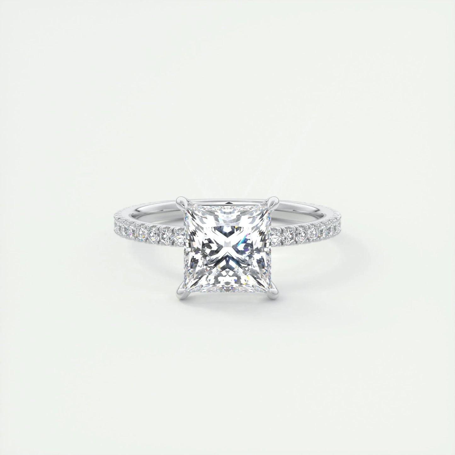2.08 CT Princess Cut Pave Moissanite Engagement Ring 1