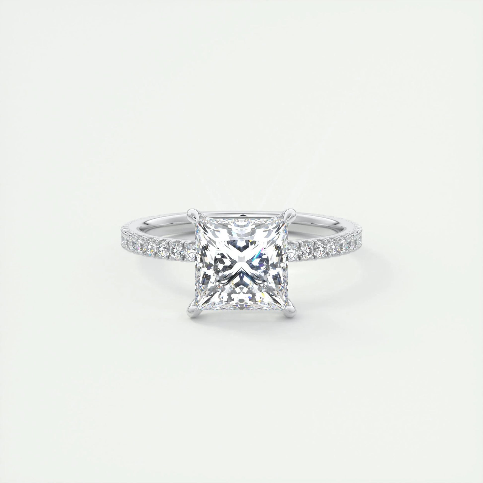 2.08 CT Princess Cut Pave Moissanite Engagement Ring 1