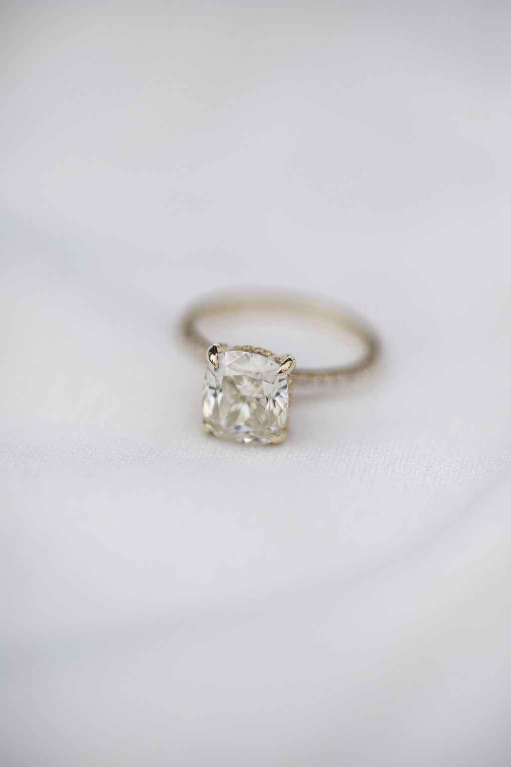 2.77 CT Cushion Cut Hidden Halo Pave Moissanite Engagement Ring 3