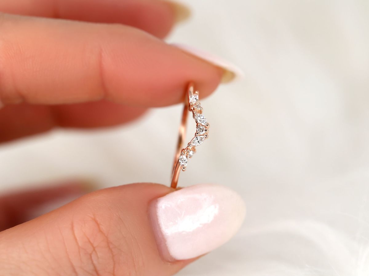 Stunning 0.15 TCW Marquise & Round Stones Curved Wedding Bands 4