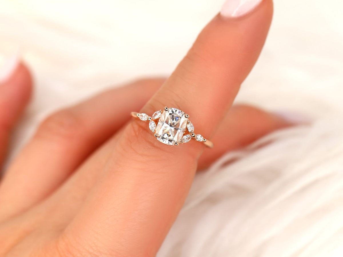 Stunning 1.5 CT Cushion Moissanite Engagement Ring with Cluster Design 4