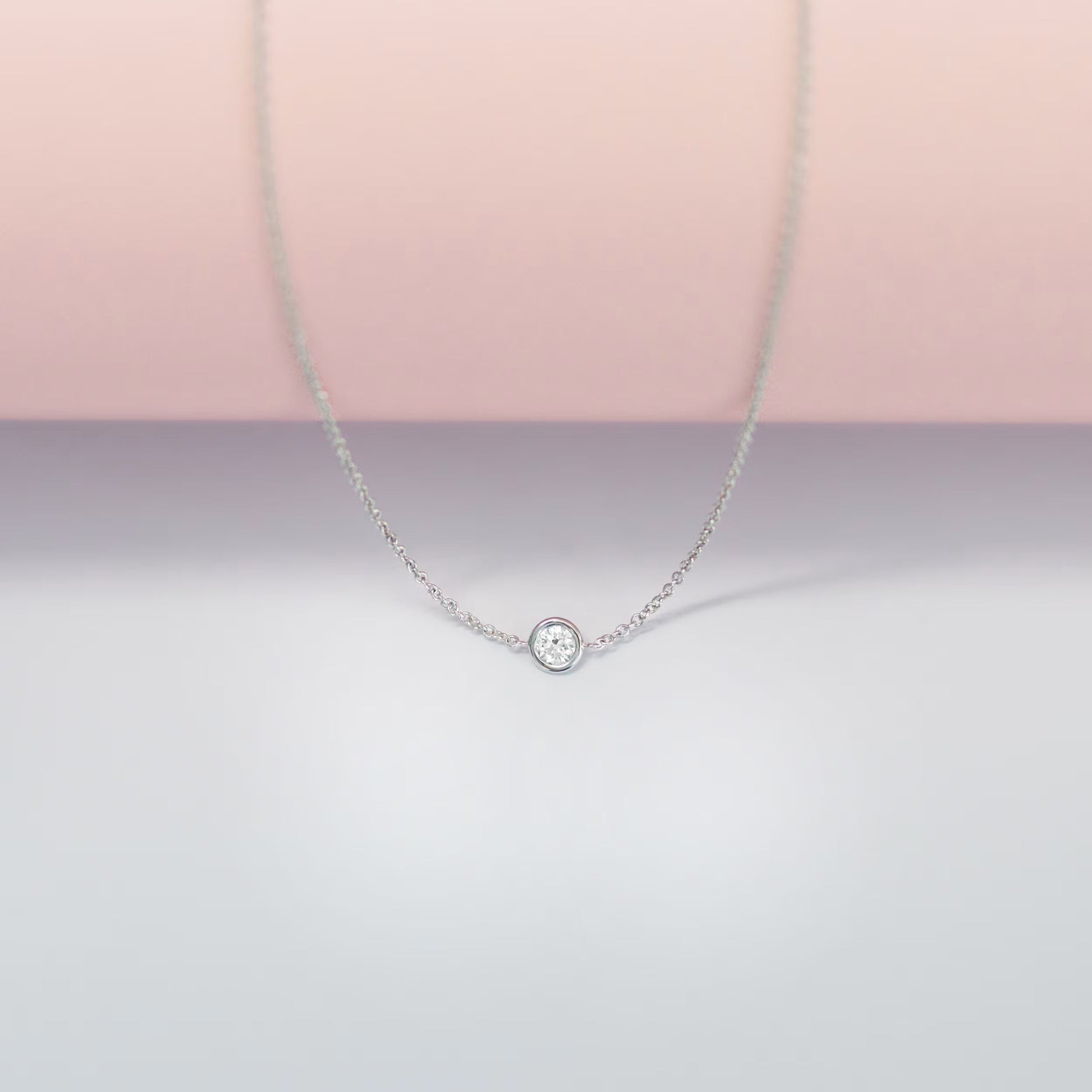 0.10 CT Round Moissanite Diamond Bezel Pendant Necklace in Solid Gold 3