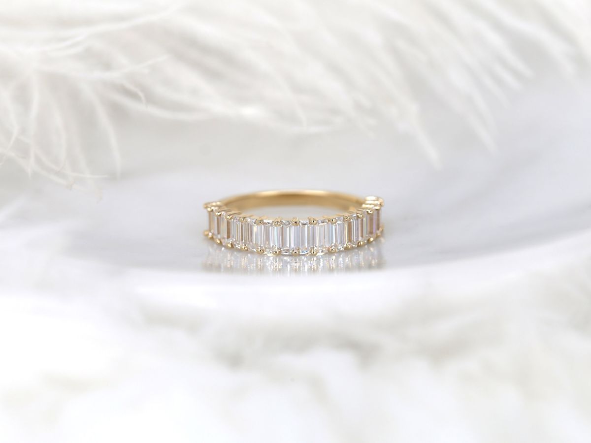 Stunning 1.5 TCW Emerald Moissanite Stones Half Eternity  Wedding Bands 1