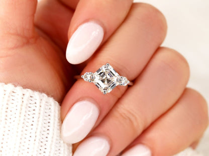 Stunning 2.20 CT Asscher Moissanite Engagement Ring with Three Stone Design 6