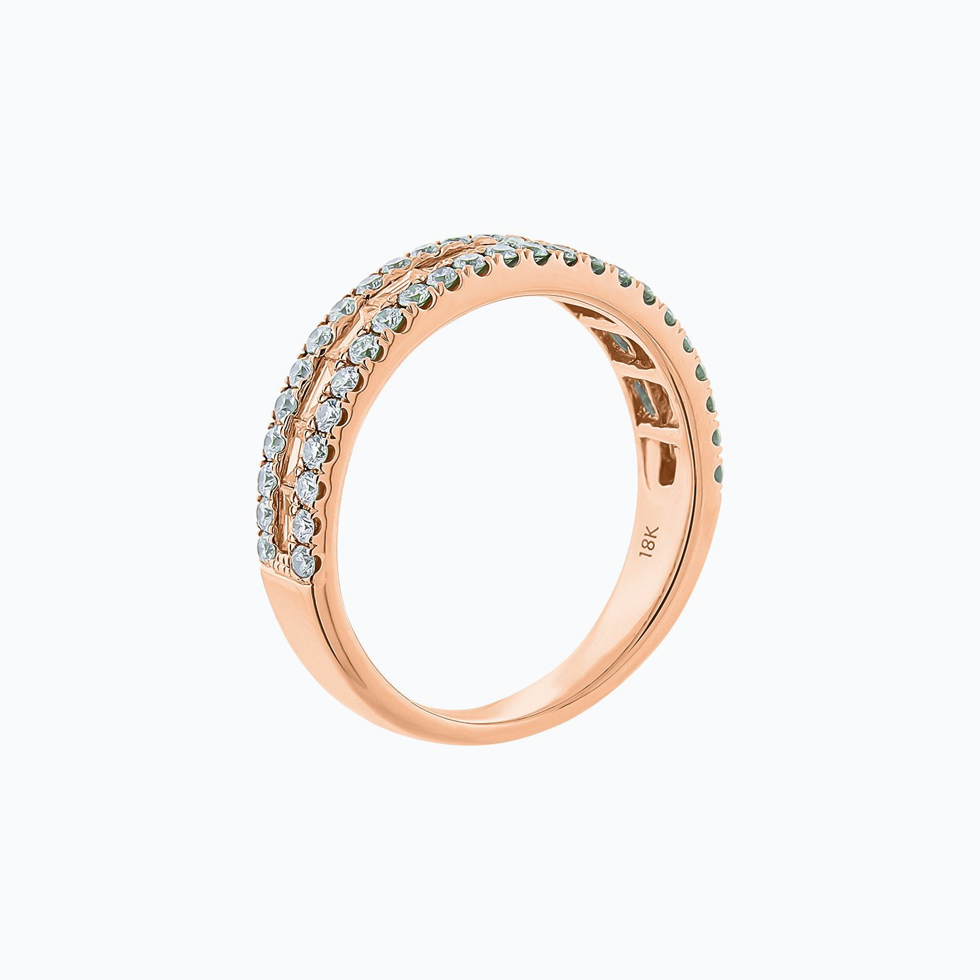 0.90 CT Round & Baguette Three Row Lab Grown Diamond Wedding Band