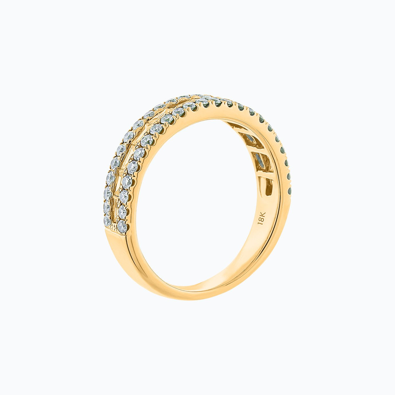 0.90 CT Round & Baguette Three Row Lab Grown Diamond Wedding Band