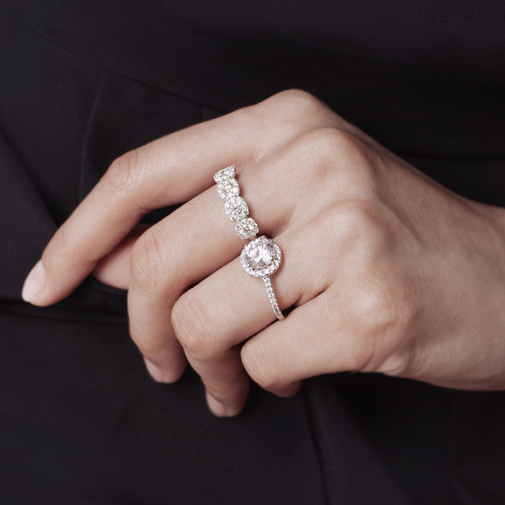 0.80 CT Round Halo Style Lab Grown Diamond Wedding Band