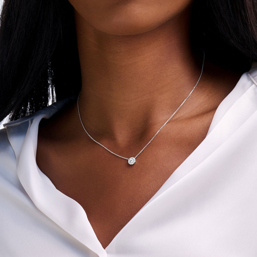 0.55 CT Round Halo Lab Grown Diamond Necklace
