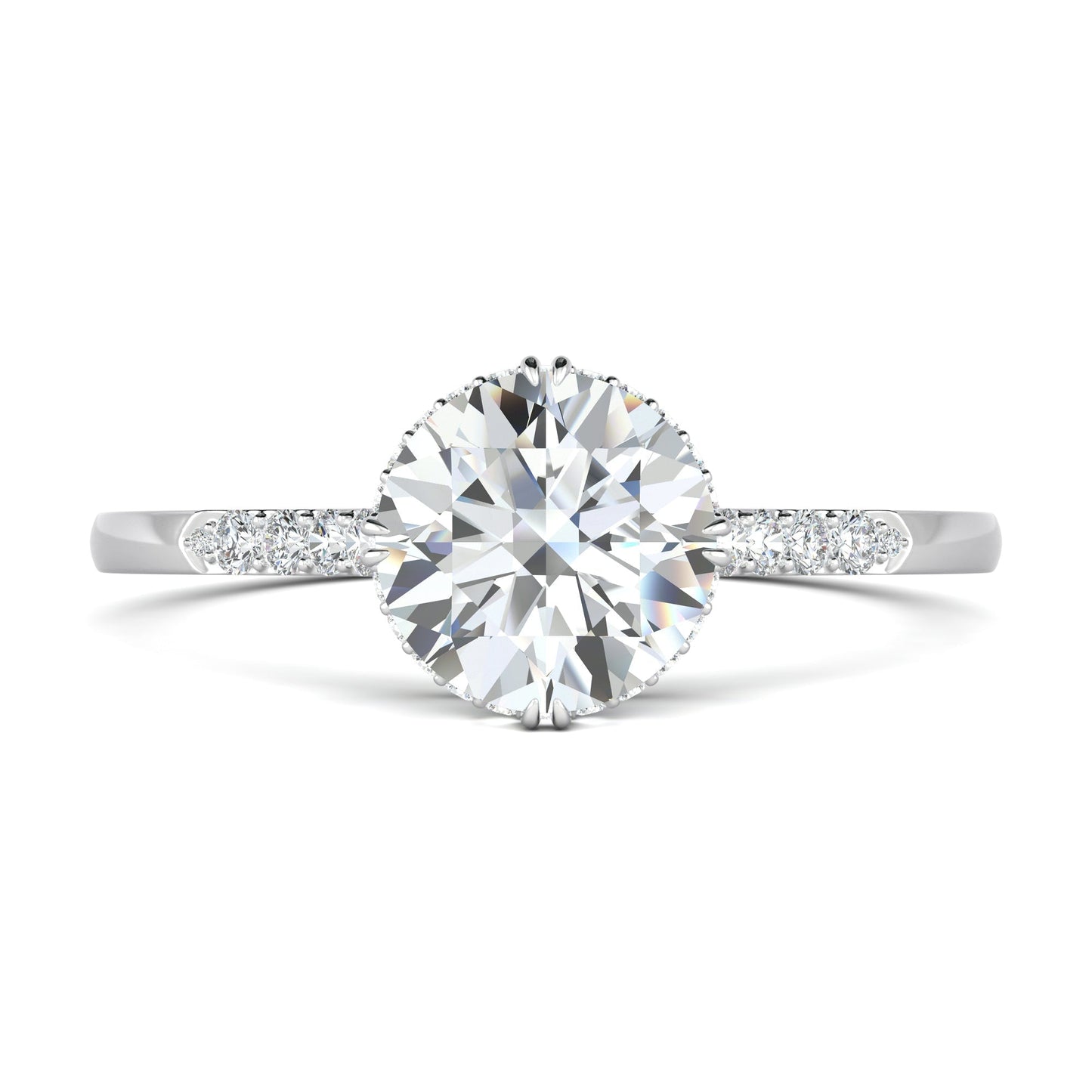 0.7 CT Round Cut Pave CVD F/VS1 Diamond Engagement Ring 1