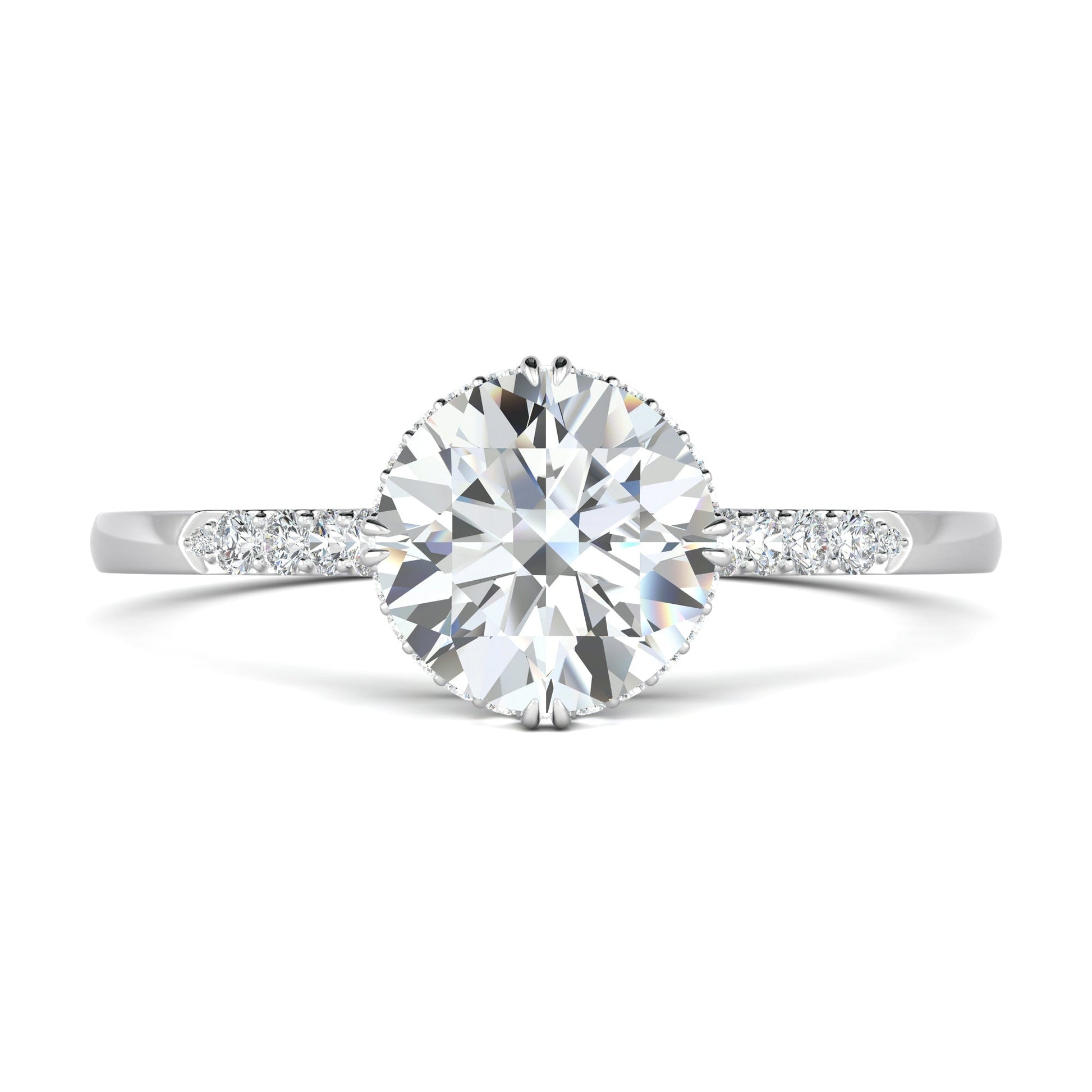 0.7 CT Round Cut Pave CVD F/VS1 Diamond Engagement Ring 1