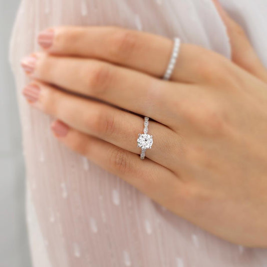 1.00 CT Round Milgrain Pave CVD F/VS1 Diamond Engagement Ring