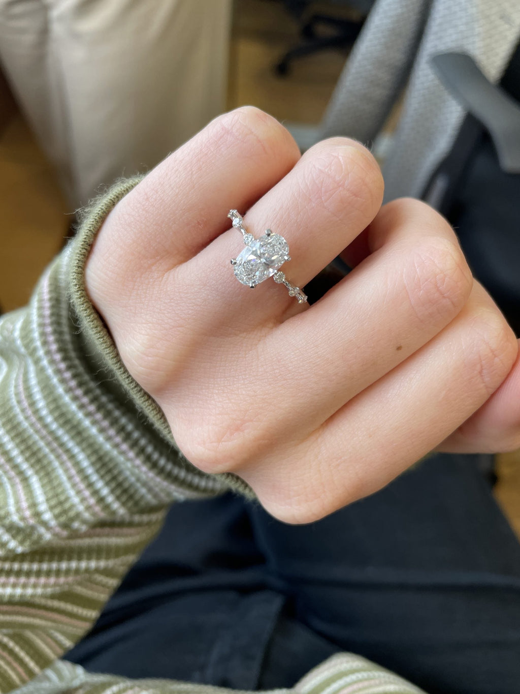 Oval Cut Pave Lab Grown Diamond Engagement Ring