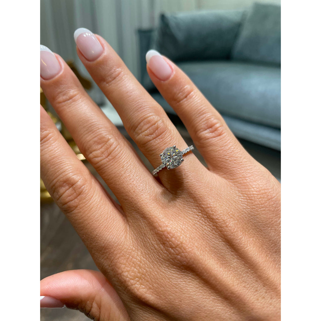 Round Hidden Halo Pave Lab Grown Diamond Engagement Ring