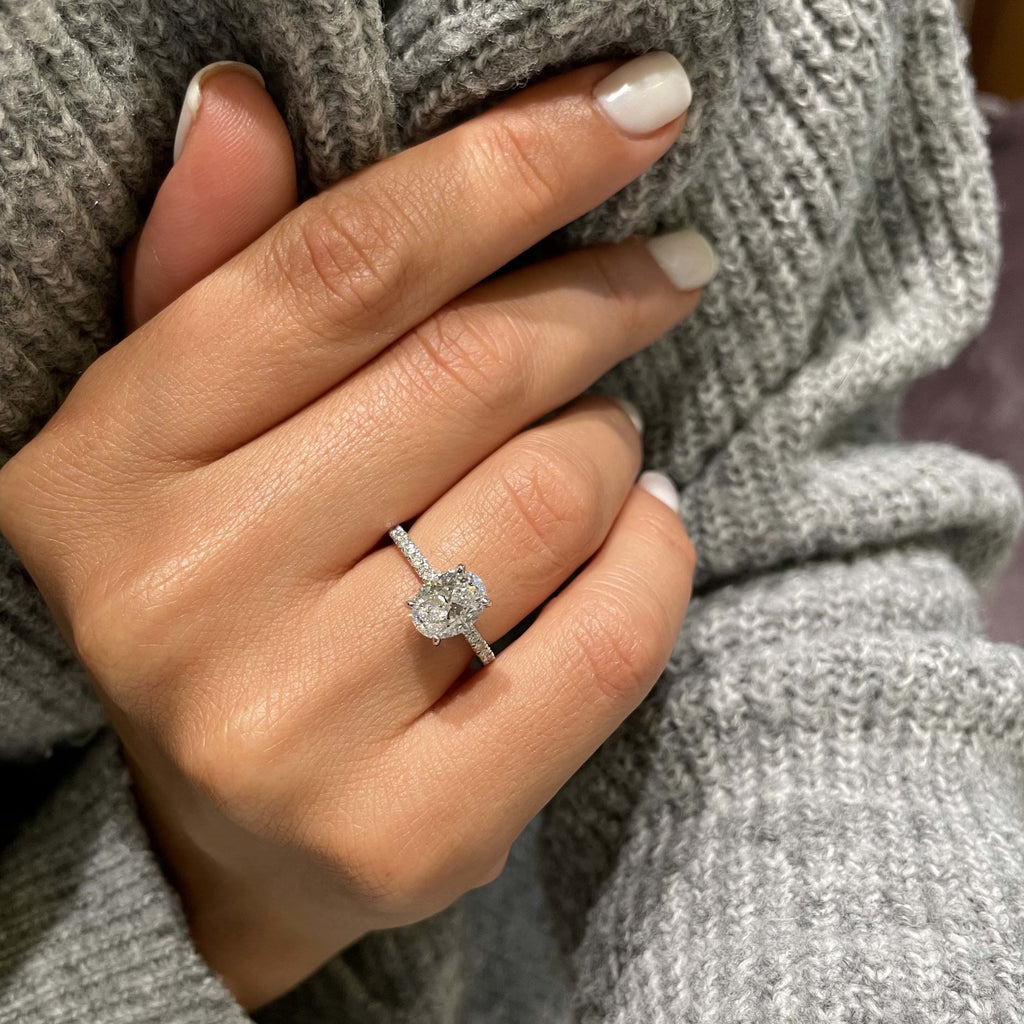 Oval Hidden Halo Pave Lab Grown Diamond Engagement Ring