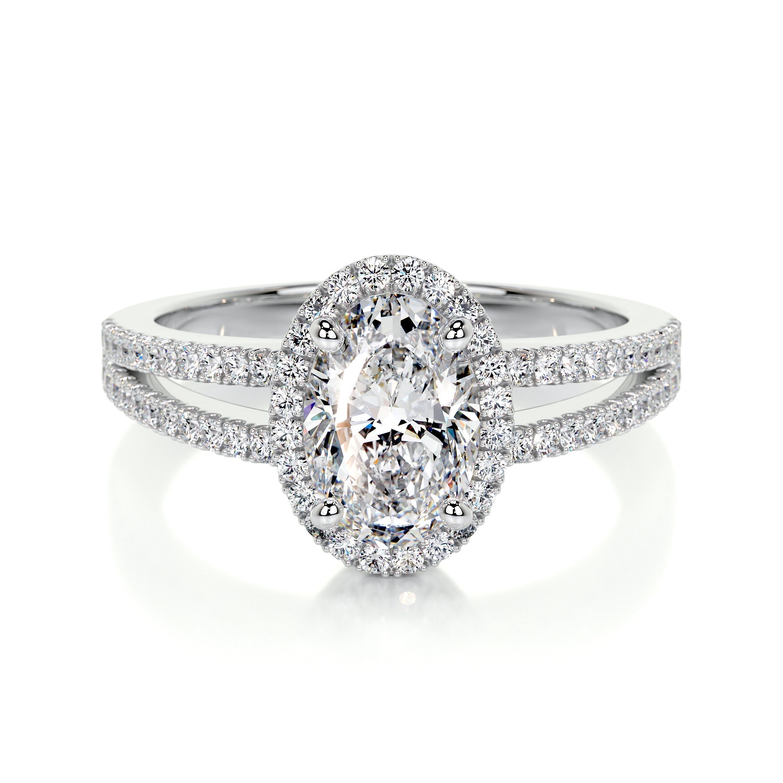 Oval Split Shank Halo Lab Grown Diamond Engagement Ring