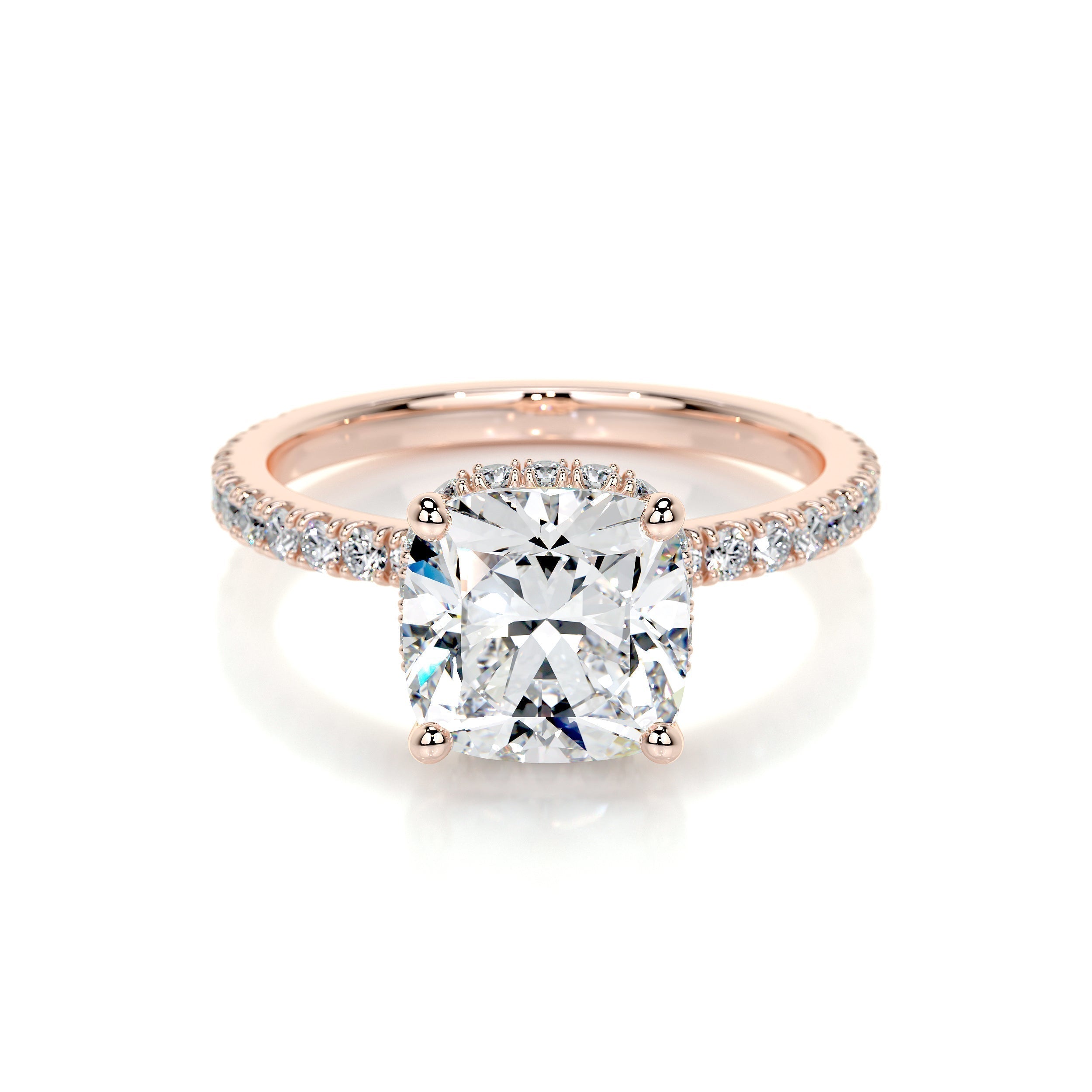 Cushion Hidden Halo Pave Lab Grown Diamond Engagement Ring