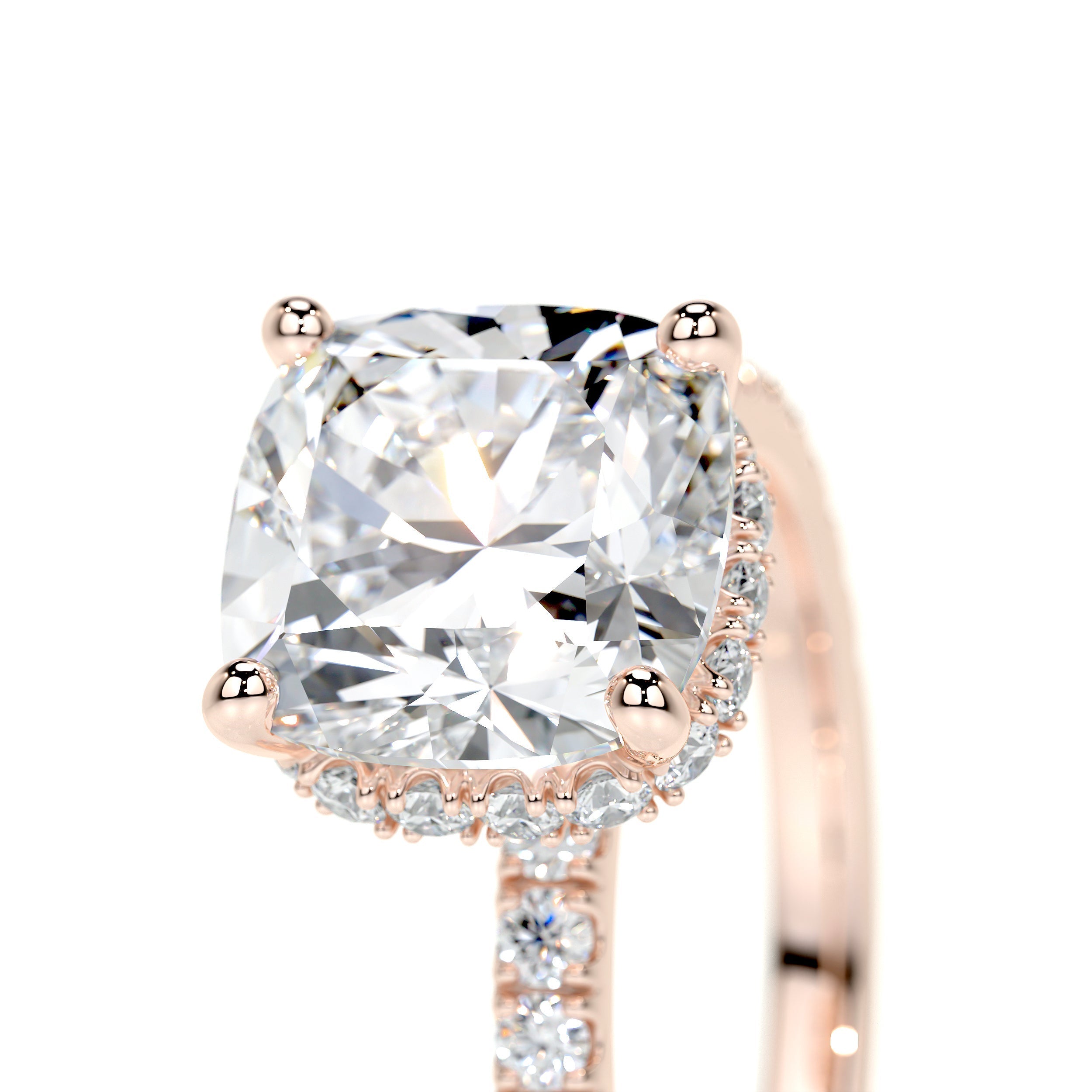 Cushion Hidden Halo Pave Lab Grown Diamond Engagement Ring