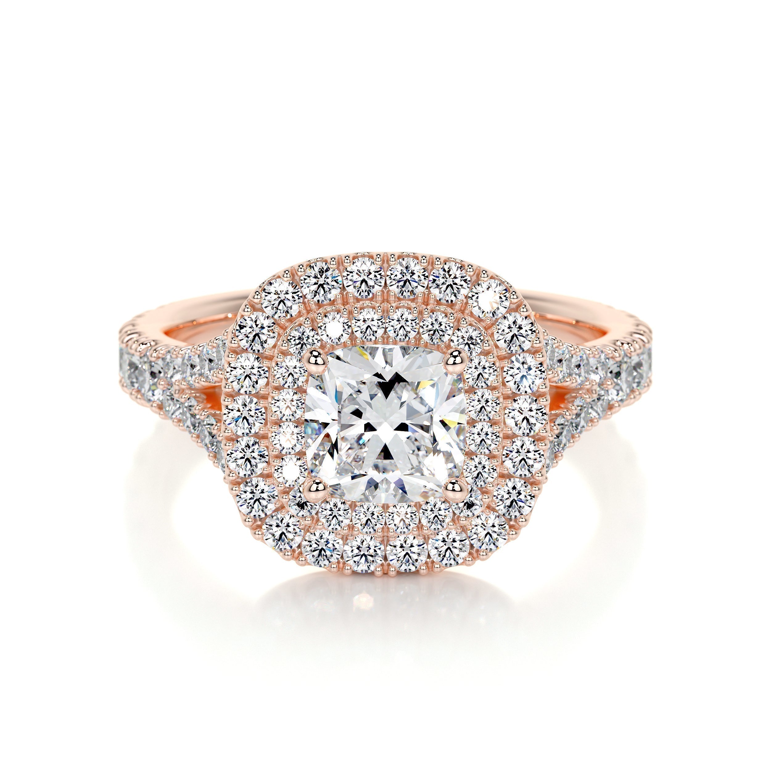 Cushion Double Halo Split Shank Lab Grown Diamond Engagement Ring