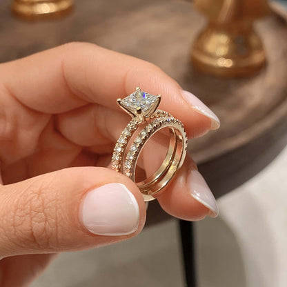 1.50 CT Princess Solitaire CVD F/VS Diamond Bridal Ring Set 9