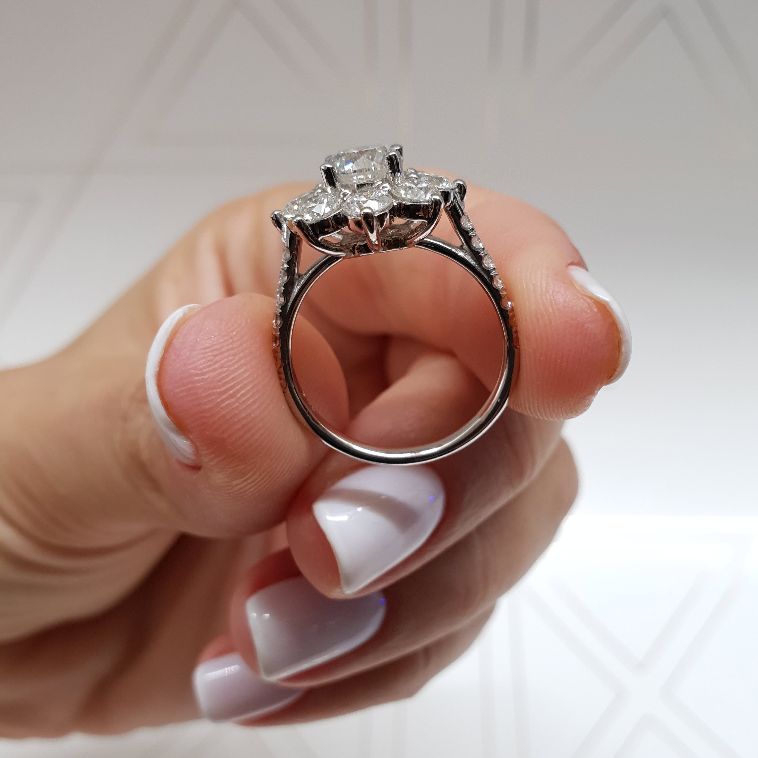 Round Floral Halo Lab Grown Diamond Engagement Ring
