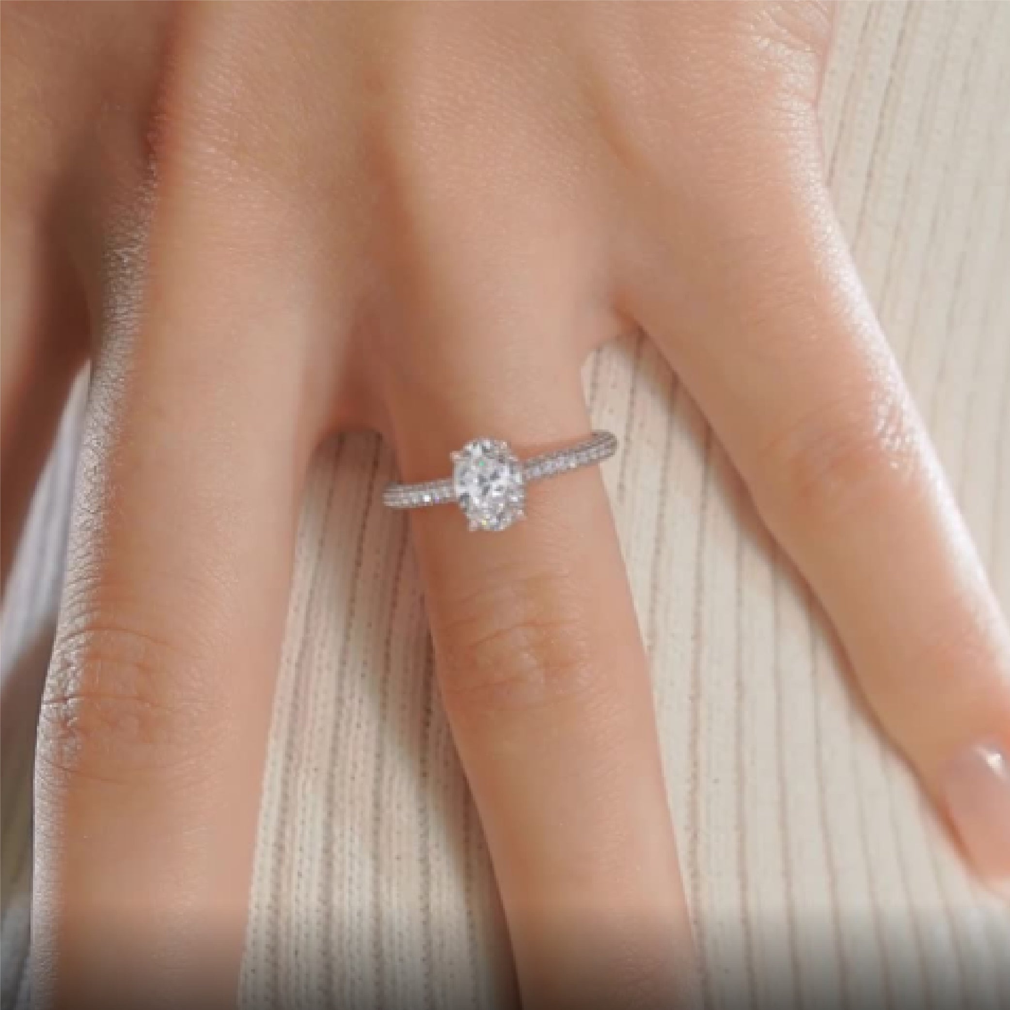 Oval Triple Pave Lab Grown Diamond Engagement Ring