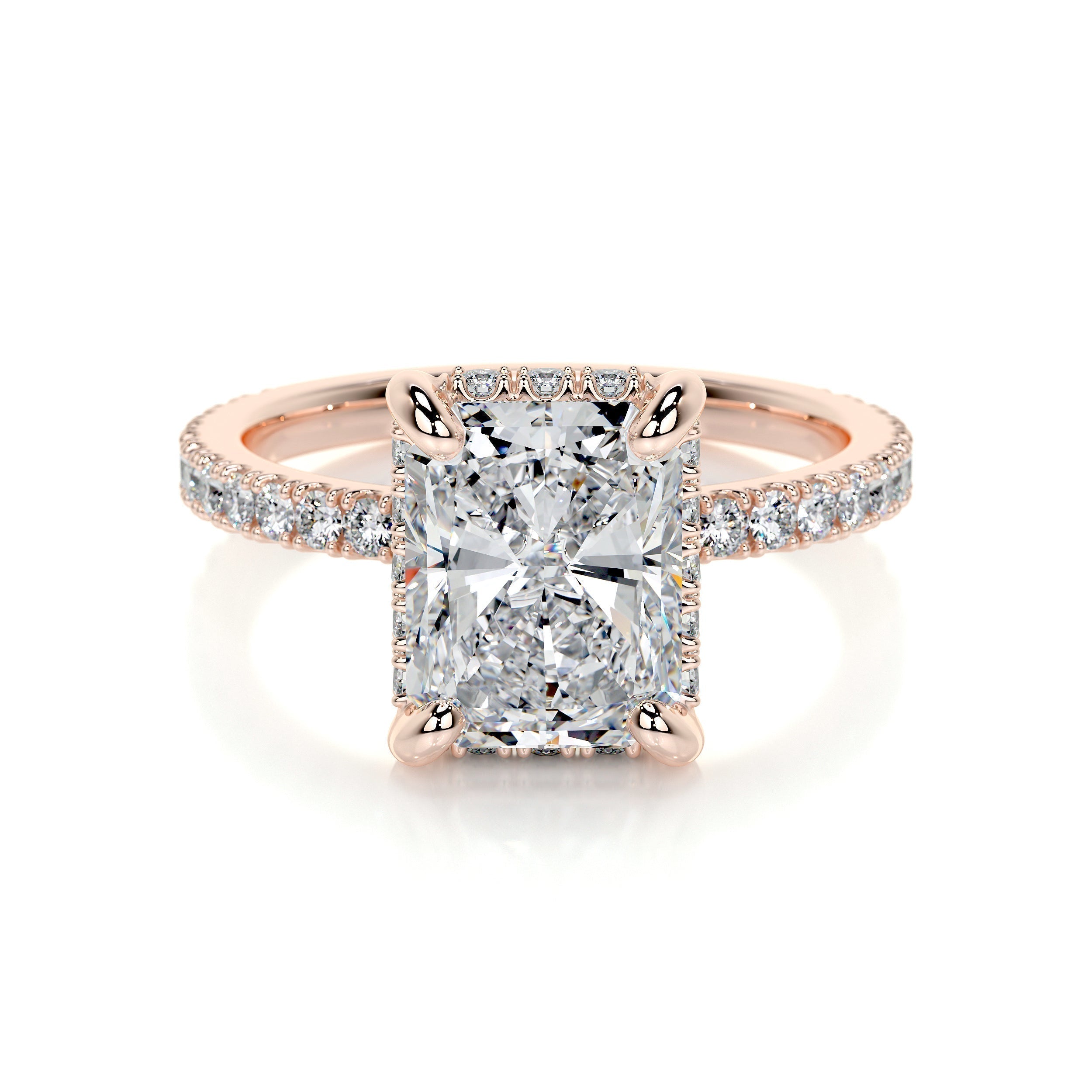 Radiant Hidden Halo Pave Lab Grown Diamond Engagement Ring