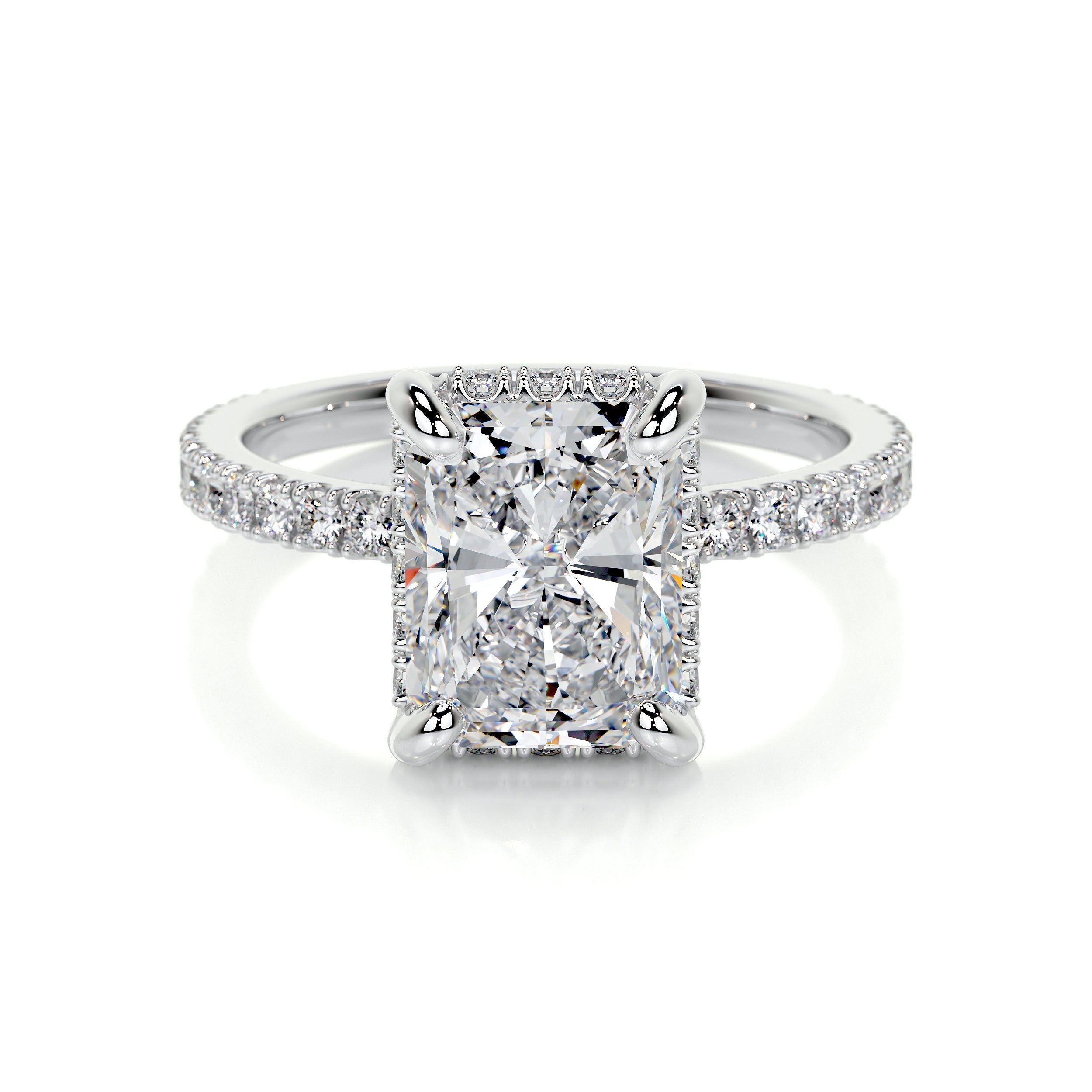 Radiant Hidden Halo Pave Lab Grown Diamond Engagement Ring
