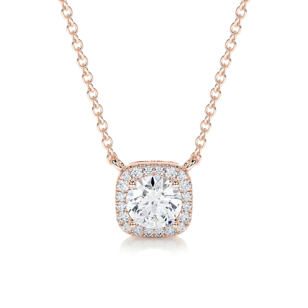 1.0 CT Round Halo  Lab Grown Diamond Necklace