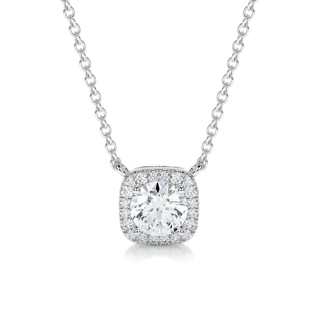1.0 CT Round Halo  Lab Grown Diamond Necklace
