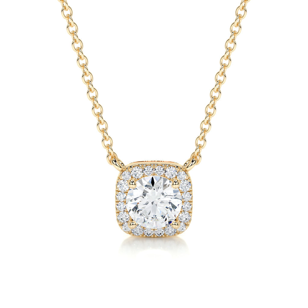 1.0 CT Round Halo  Lab Grown Diamond Necklace