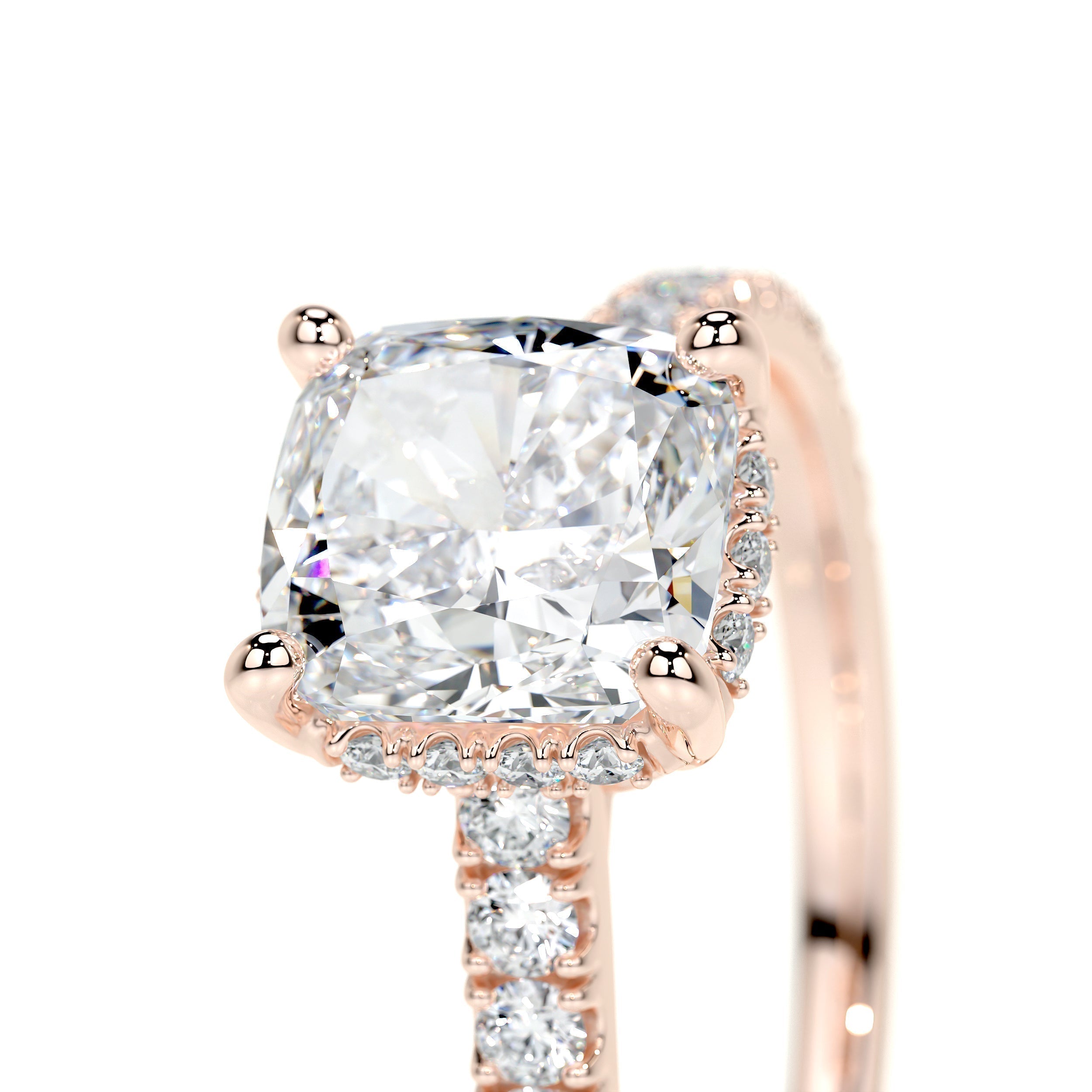 Cushion Hidden Halo Pave Lab Grown Diamond Engagement Ring