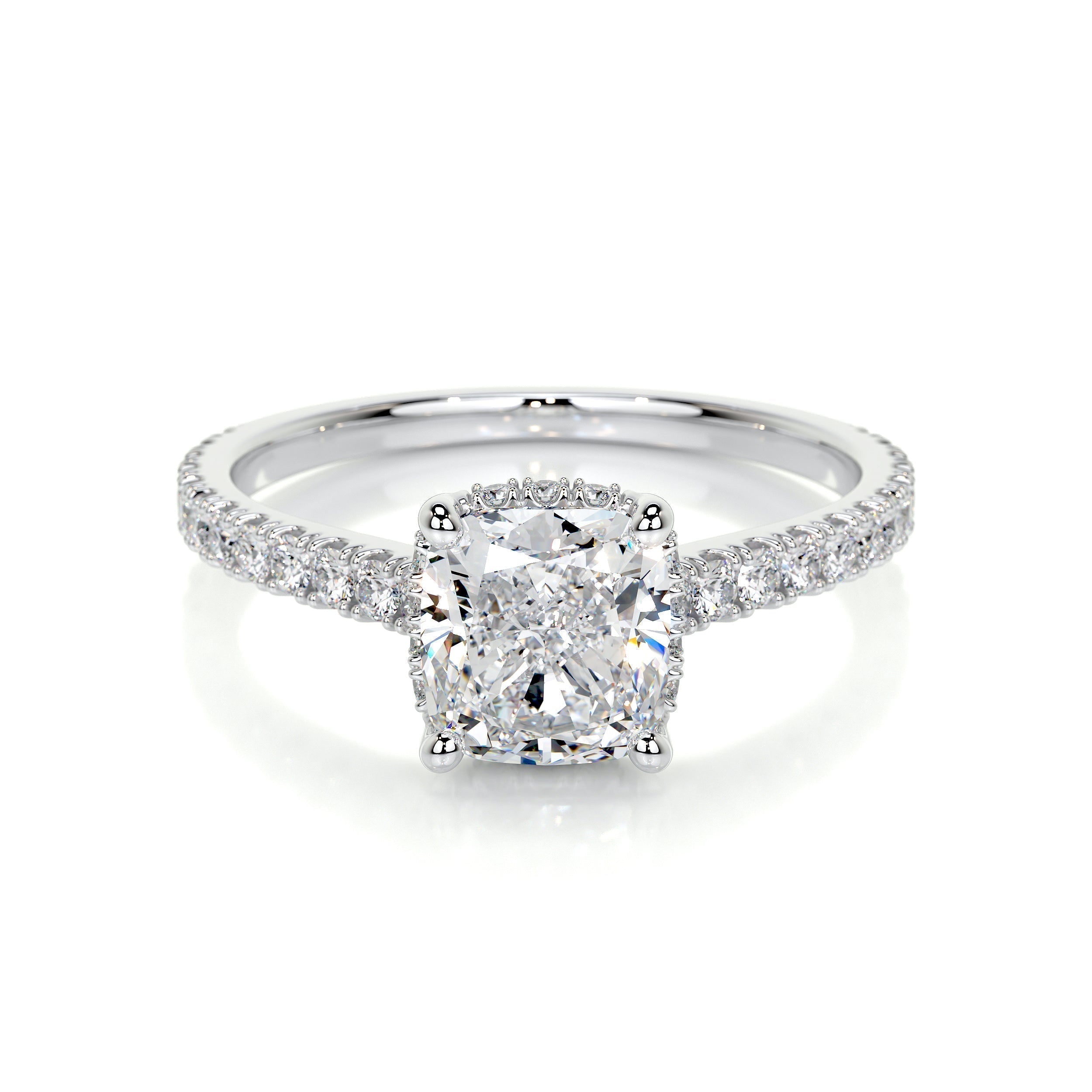 Cushion Hidden Halo Pave Lab Grown Diamond Engagement Ring