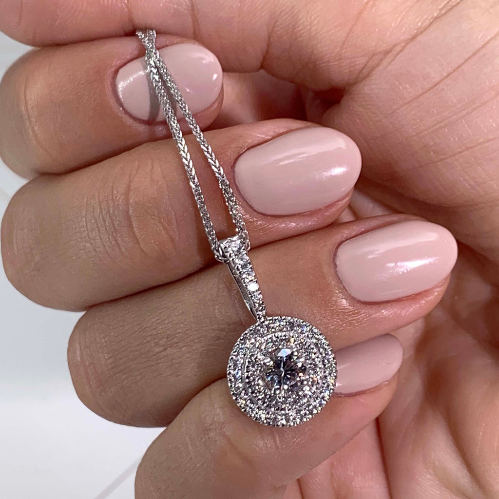 0.50 CT Round Double Halo  Lab Grown Diamond Necklace