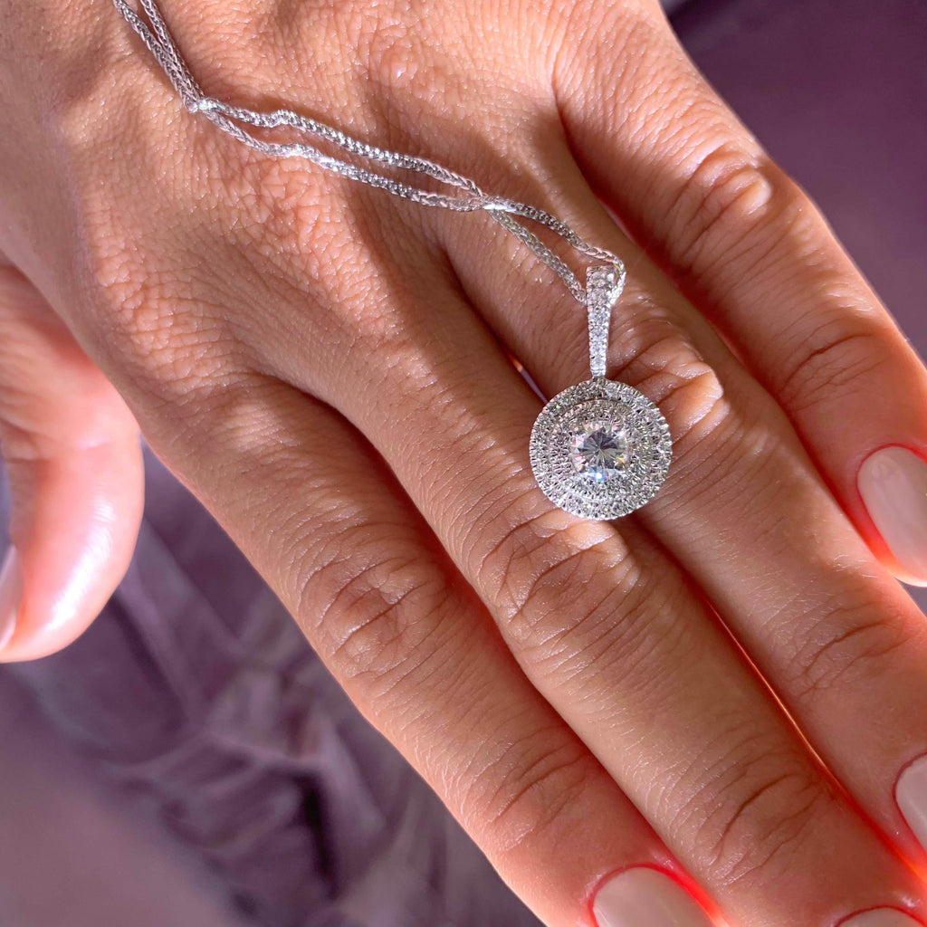 0.50 CT Round Double Halo  Lab Grown Diamond Necklace